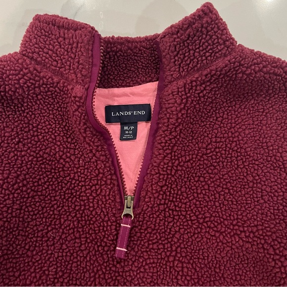 Lands End Women’s Quarter Zip Sherpa Pullover in Merlot Red Size Medium Petite - Picture 2 of 4